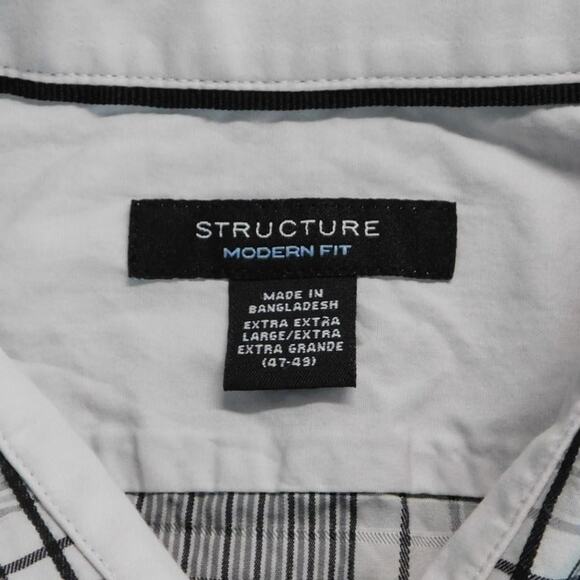 Structure Cotton Gray Checkered Long Sleeve Button Shirt Mens XXL Modern Fit - Picture 5 of 7